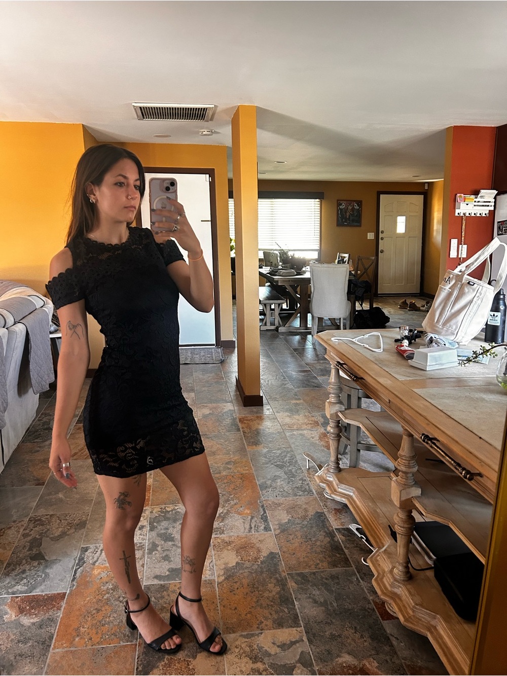 Philosophy Studio Black Lace Mini Dress Small | Cocktail Party Cold Shoulder